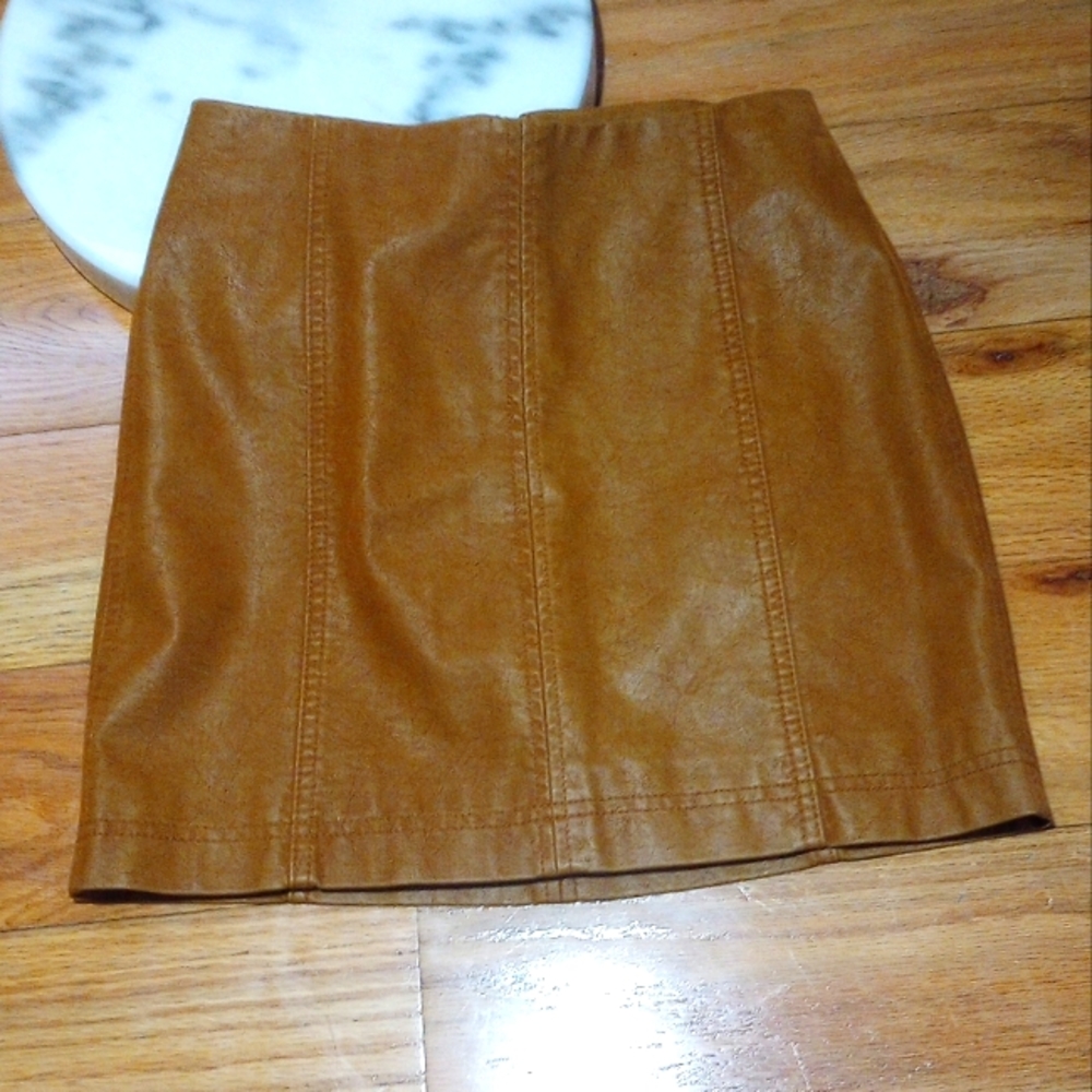 Free People Brown Mini Vegan Leather Skirt, Cognac, size 2